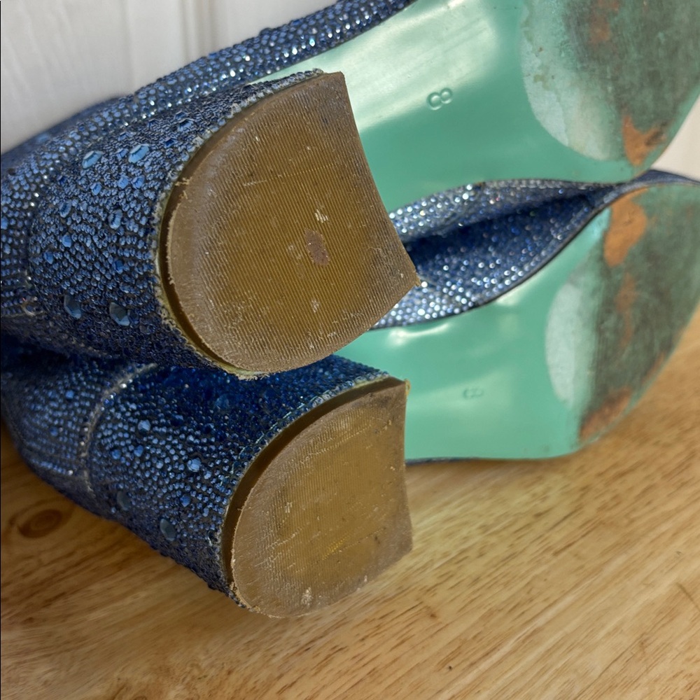 Betsey Johnson Kyla Glass Stone Blue Embellished Ankle western Boots Size 8 - Picture 6 of 9